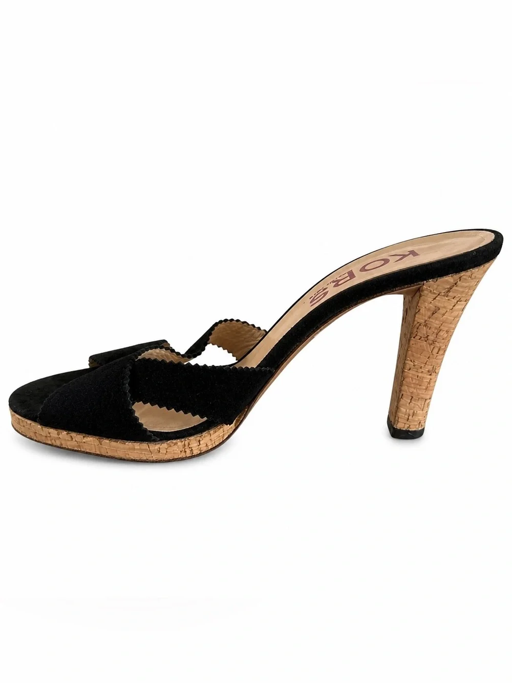 Michael Kors Black Suede Cork Heel Mules CrissCross Open Toe Sandals  Size 8.5